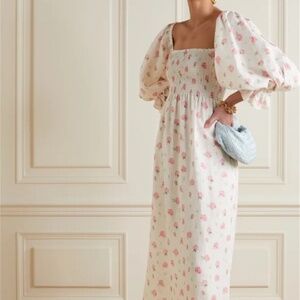 SLEEPER Atlanta Linen Dress with Rose Detail XS
